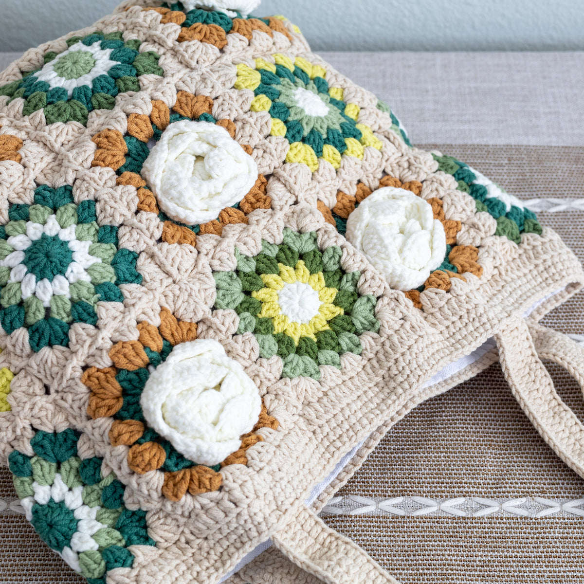 Women’s Crochet Cotton Handmade Granny Square Shoulder Tote Bag for Boho Everyday Style & Gifts