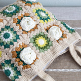 Women’s Crochet Cotton Handmade Granny Square Shoulder Tote Bag for Boho Everyday Style & Gifts
