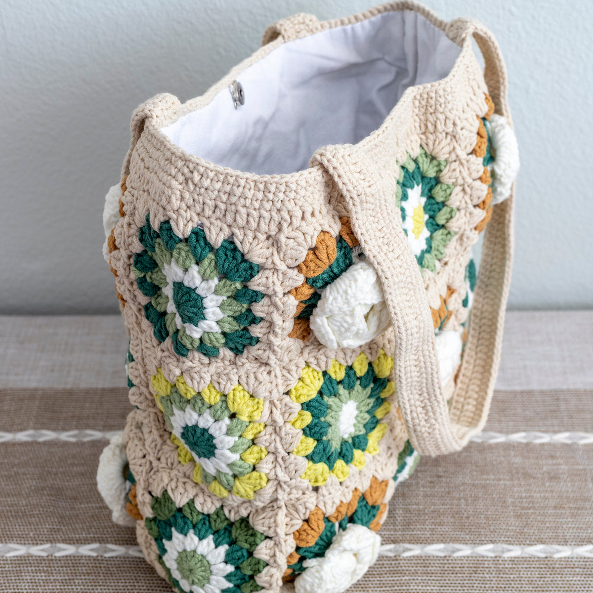 Women’s Crochet Cotton Handmade Granny Square Shoulder Tote Bag for Boho Everyday Style & Gifts