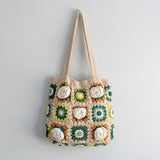 Women’s Crochet Cotton Handmade Granny Square Shoulder Tote Bag for Boho Everyday Style & Gifts