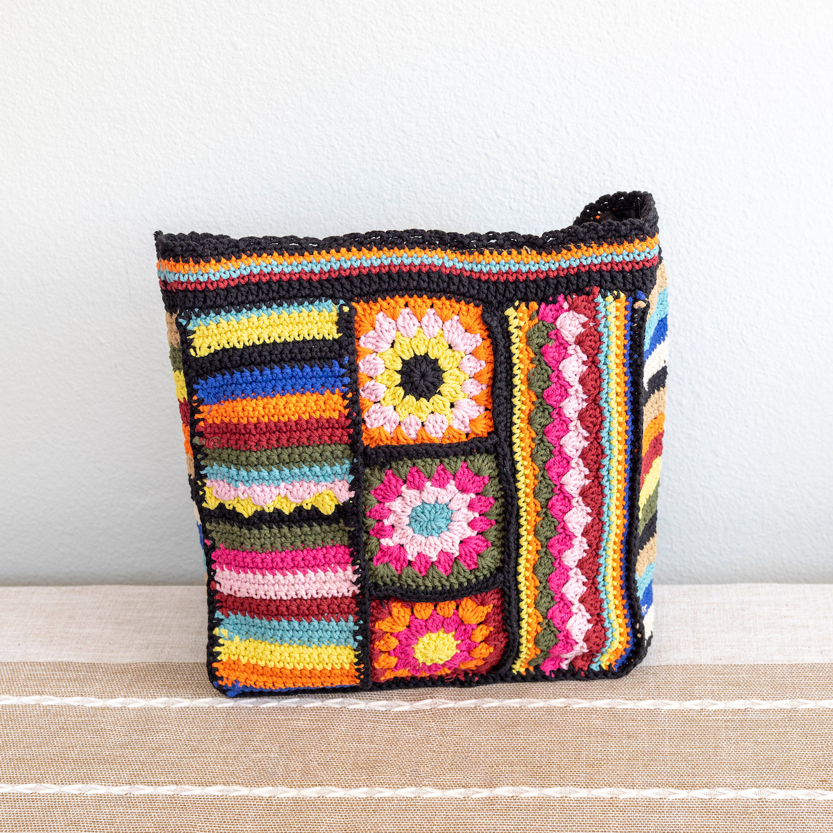 Women’s Handmade Crochet Granny Square Patchwork Shoulder Bag for Boho Everyday Style & Gifts