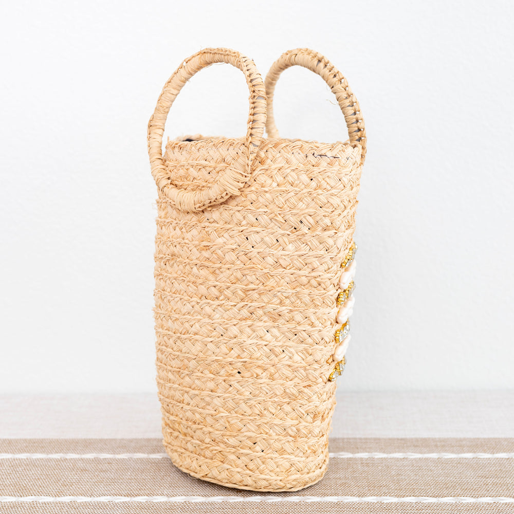Damen Sommer Bast Stroh Strandkorb Handtasche Kordelzug Tasche für Strand, Urlaub & Sommer Outfits