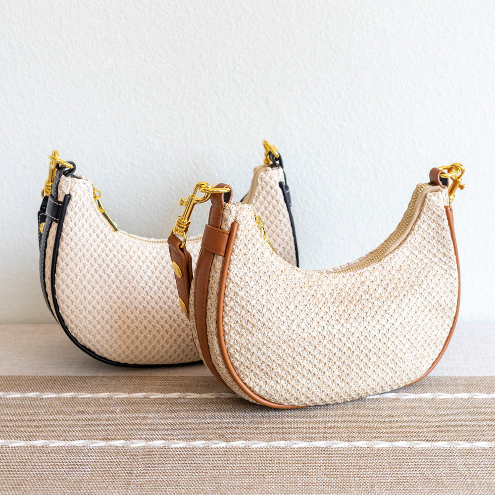 Women’s Straw Half Moon Summer Purse Tote Bag for Beach, Vacation & Summer Outfits