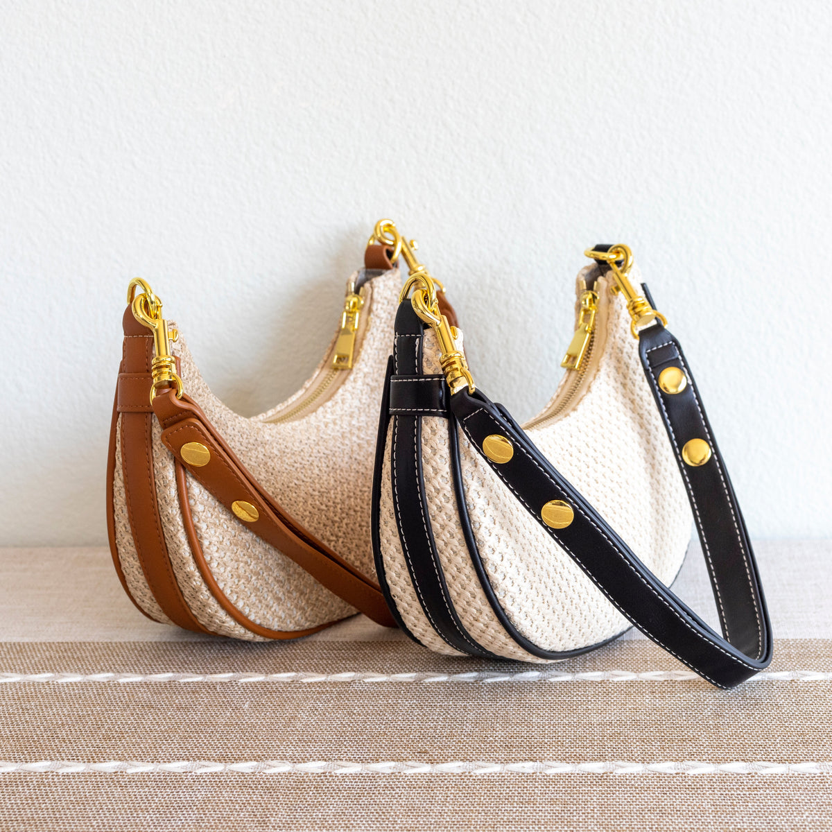 Women’s Straw Half Moon Summer Purse Tote Bag for Beach, Vacation & Summer Outfits