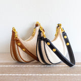 Women’s Straw Half Moon Summer Purse Tote Bag for Beach, Vacation & Summer Outfits