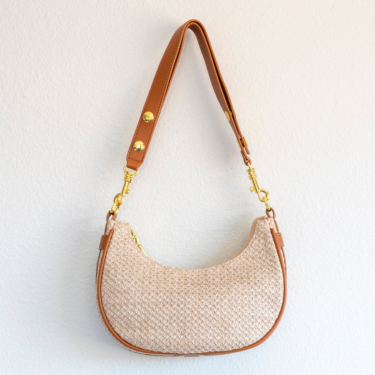 Women’s Straw Half Moon Summer Purse Tote Bag for Beach, Vacation & Summer Outfits