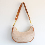 Women’s Straw Half Moon Summer Purse Tote Bag for Beach, Vacation & Summer Outfits