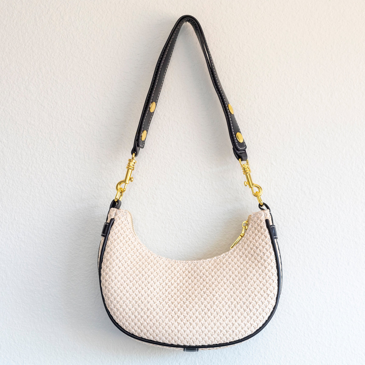 Women’s Straw Half Moon Summer Purse Tote Bag for Beach, Vacation & Summer Outfits