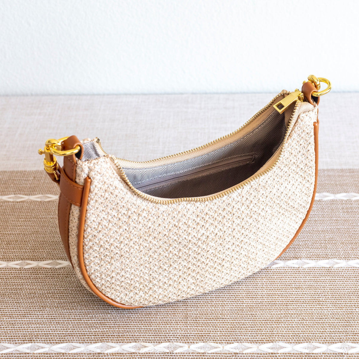 Women’s Straw Half Moon Summer Purse Tote Bag for Beach, Vacation & Summer Outfits