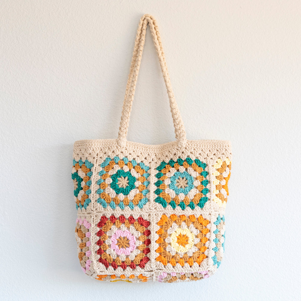 Gehäkelte Granny Square Damen-Einkaufstasche für Boho Alltagsstil & Geschenke