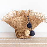 Women’s Straw Woven Basket Shape Tote with Pom Pom for Beach, Vacation & Summer Outfits
