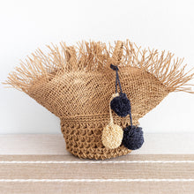 Women’s Straw Woven Basket Shape Tote with Pom Pom for Beach, Vacation & Summer Outfits