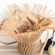 Women’s Straw Woven Basket Shape Tote with Pom Pom for Beach, Vacation & Summer Outfits