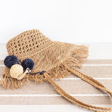 Women’s Straw Woven Basket Shape Tote with Pom Pom for Beach, Vacation & Summer Outfits