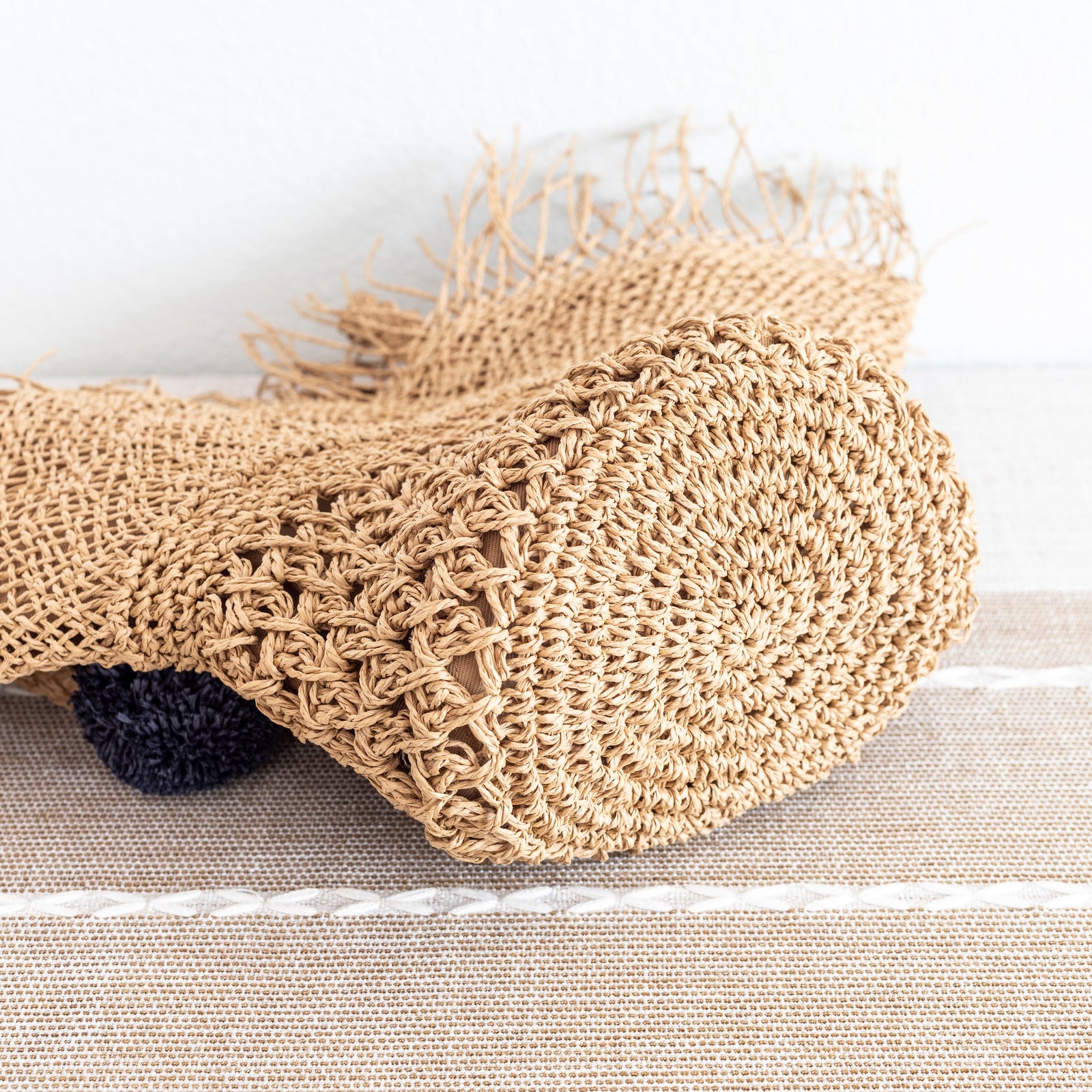 Women’s Straw Woven Basket Shape Tote with Pom Pom for Beach, Vacation & Summer Outfits