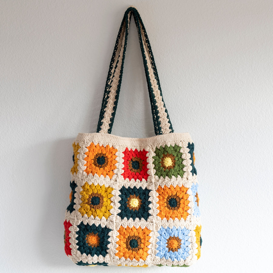 Women’s Crochet Cotton Handmade Granny Square Shoulder Tote Bag for Boho Everyday Style & Gifts
