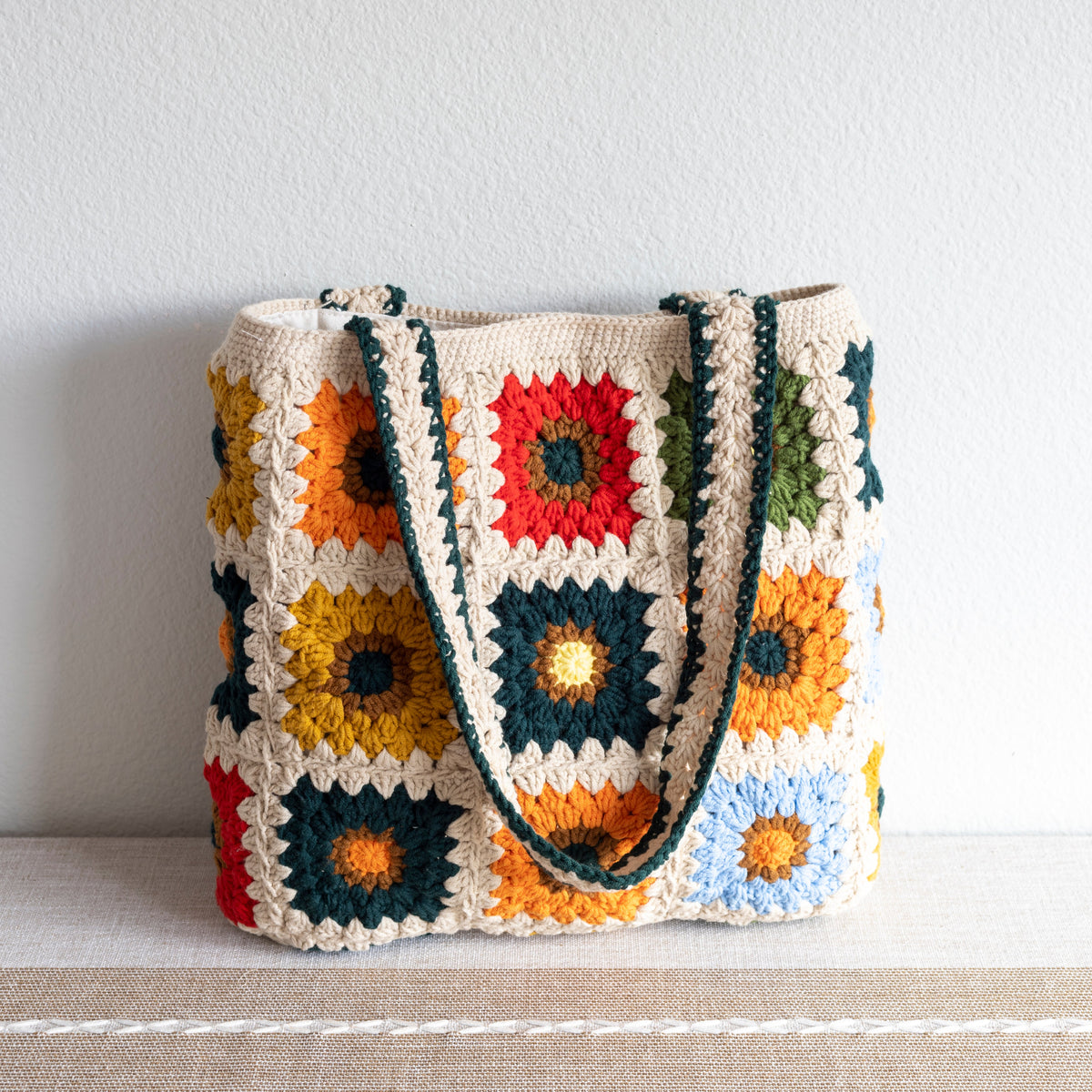 Women’s Crochet Cotton Handmade Granny Square Shoulder Tote Bag for Boho Everyday Style & Gifts