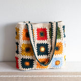 Women’s Crochet Cotton Handmade Granny Square Shoulder Tote Bag for Boho Everyday Style & Gifts