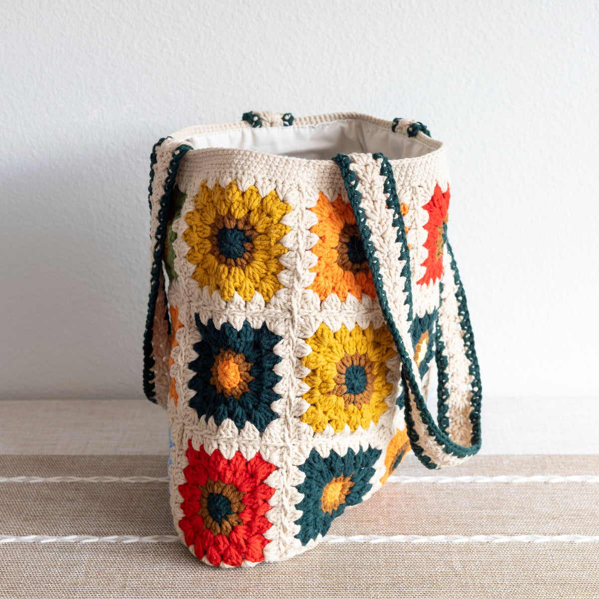 Women’s Crochet Cotton Handmade Granny Square Shoulder Tote Bag for Boho Everyday Style & Gifts