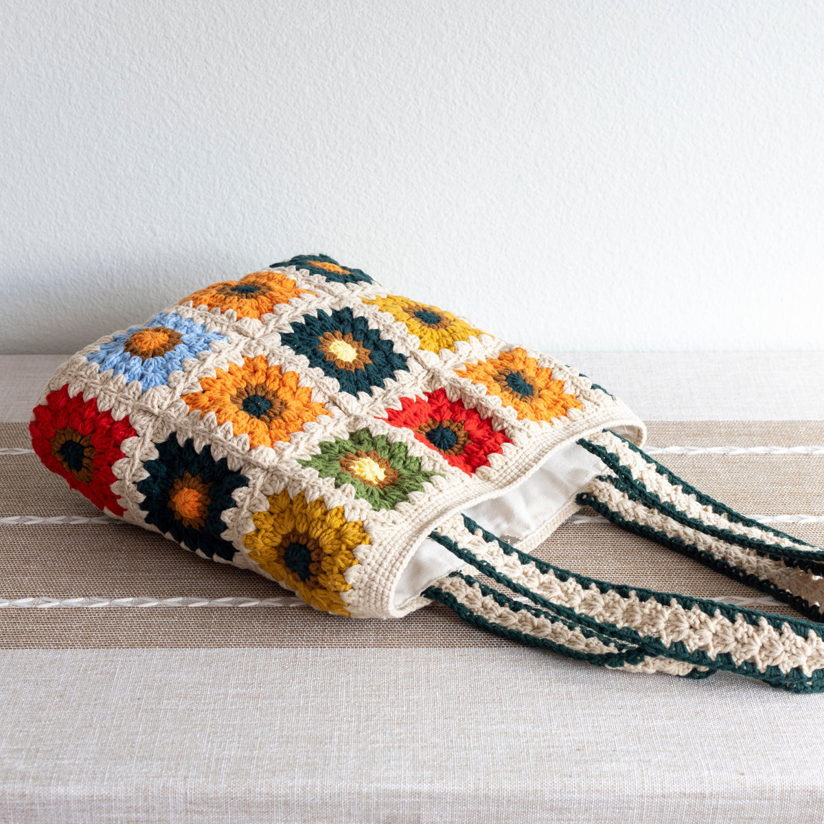 Women’s Crochet Cotton Handmade Granny Square Shoulder Tote Bag for Boho Everyday Style & Gifts