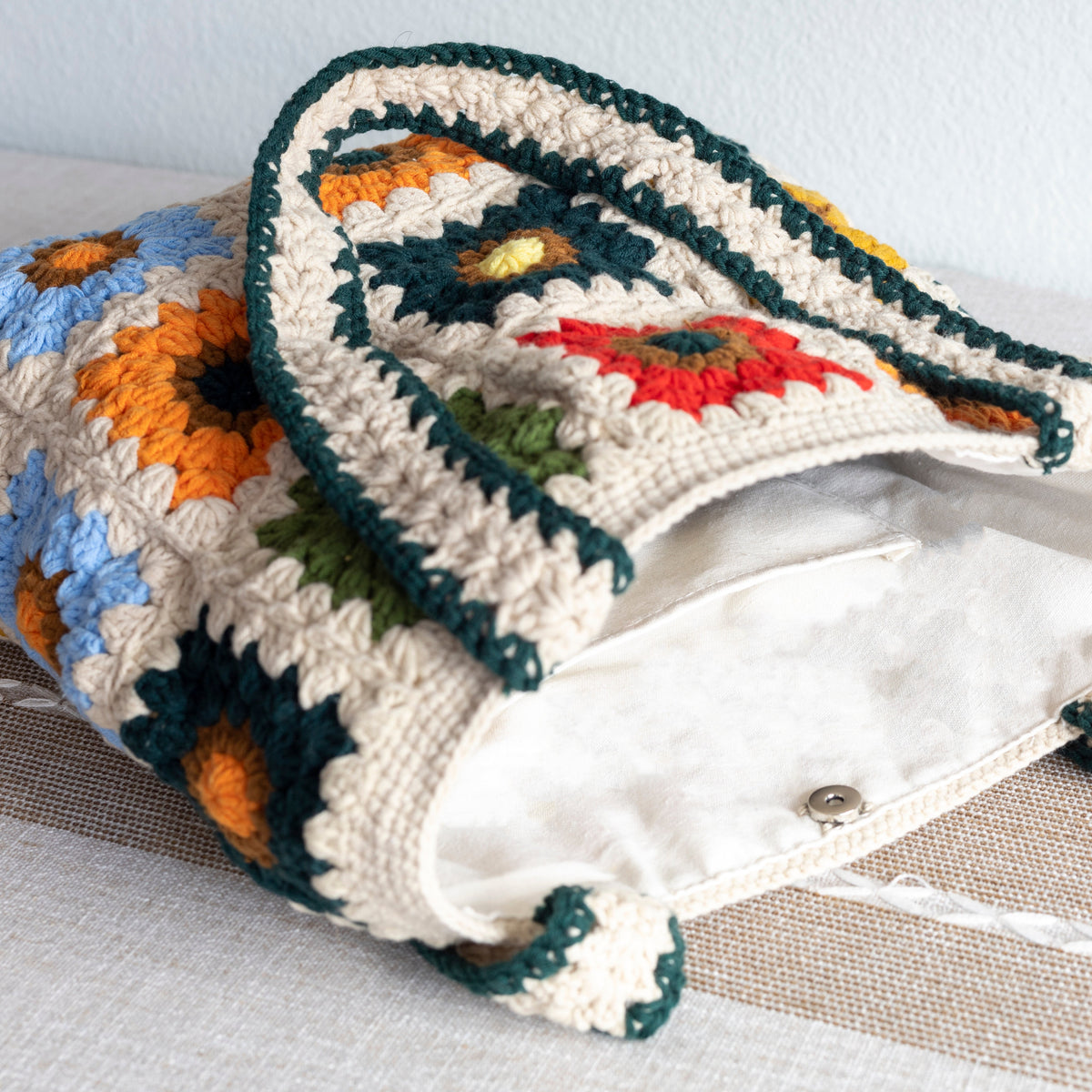 Women’s Crochet Cotton Handmade Granny Square Shoulder Tote Bag for Boho Everyday Style & Gifts