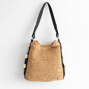 Women’s Straw Woven Tote with Leather Straps for Beach, Vacation & Summer Outfits