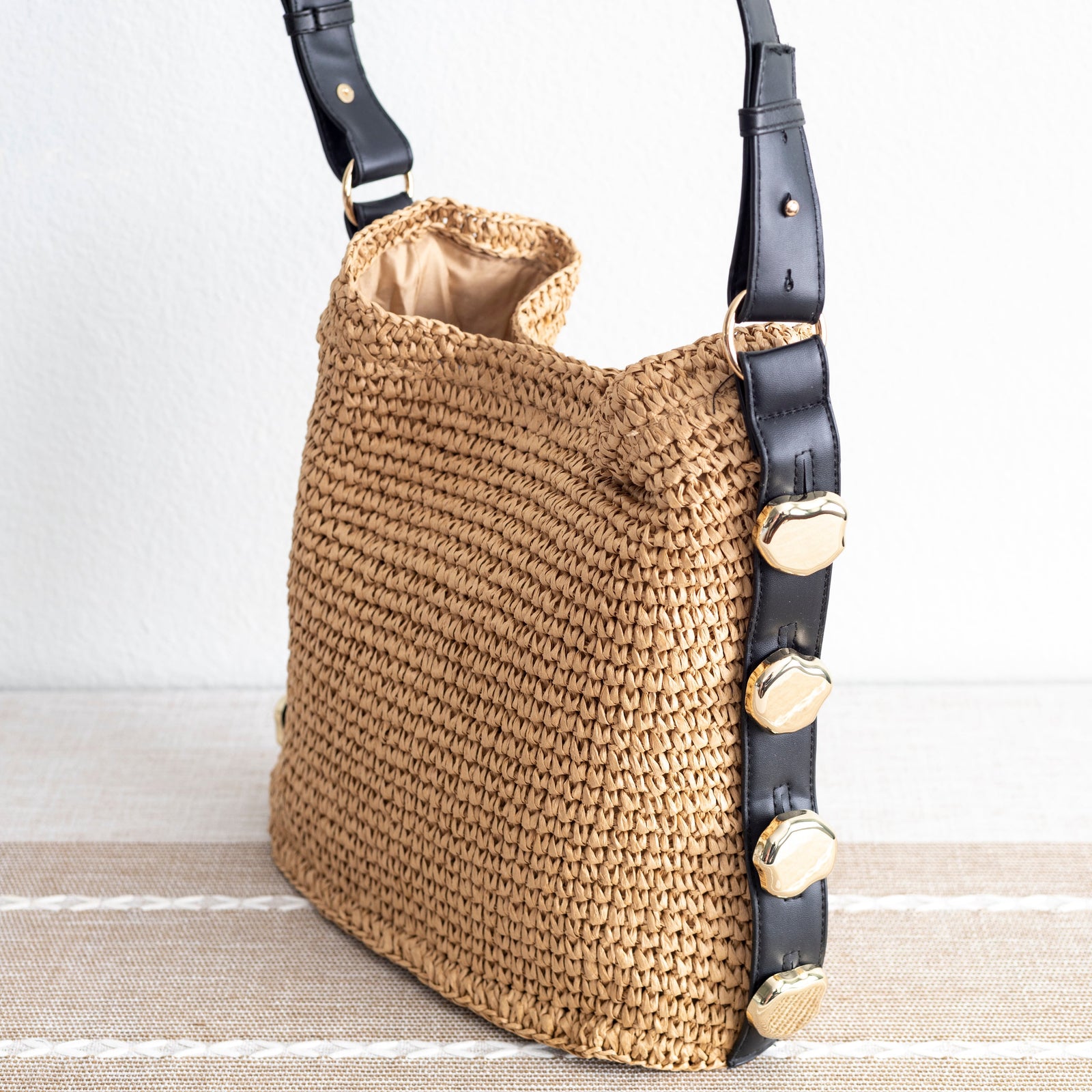 Women’s Straw Woven Tote with Leather Straps for Beach, Vacation & Summer Outfits