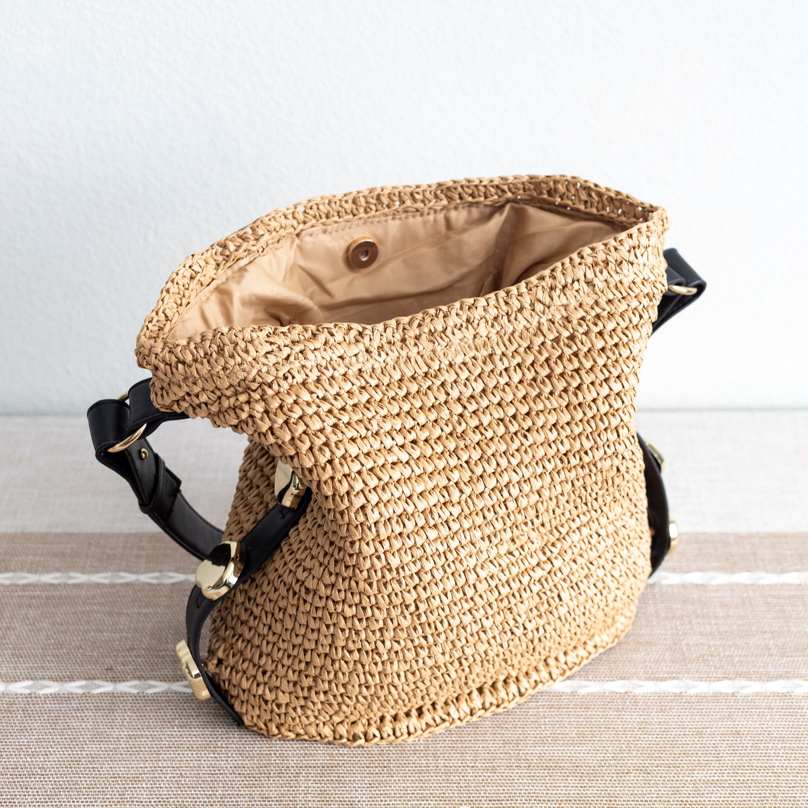 Women’s Straw Woven Tote with Leather Straps for Beach, Vacation & Summer Outfits