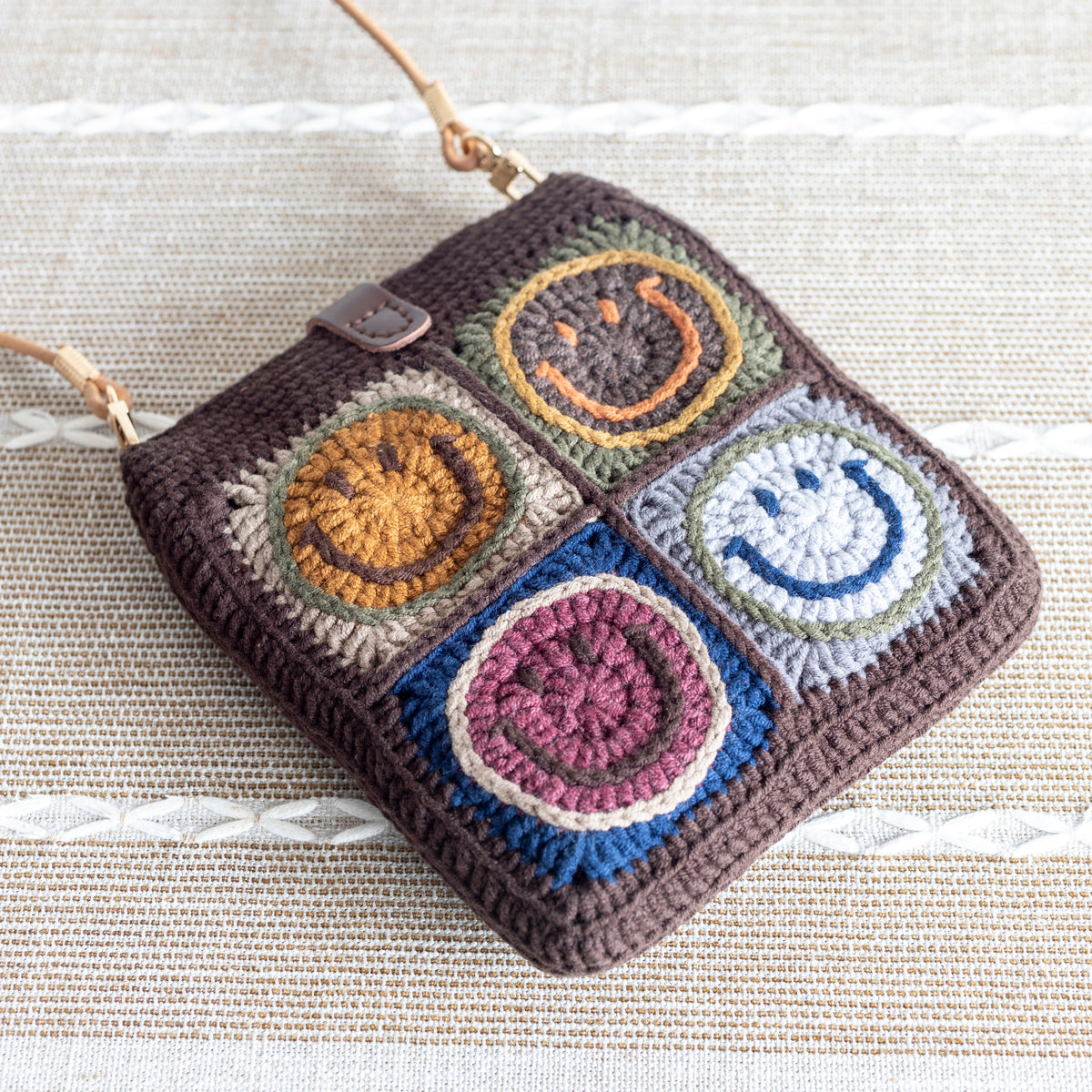Women’s Crochet Smiley Face Shoulder Bag Purse for Boho Everyday Style & Gifts