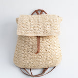 Women’s Straw Backpack with Vegan Leather Strap Drawstring Bag for Beach, Vacation & Summer Outfits