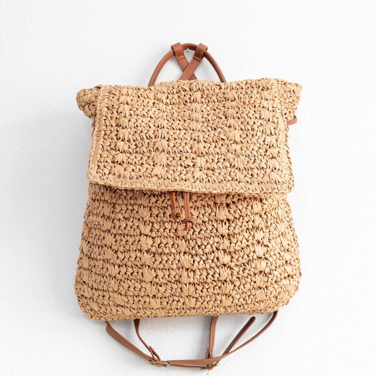 Women’s Straw Backpack with Vegan Leather Strap Drawstring Bag for Beach, Vacation & Summer Outfits