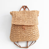 Women’s Straw Backpack with Vegan Leather Strap Drawstring Bag for Beach, Vacation & Summer Outfits