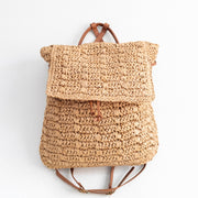 Women’s Straw Backpack with Vegan Leather Strap Drawstring Bag for Beach, Vacation & Summer Outfits