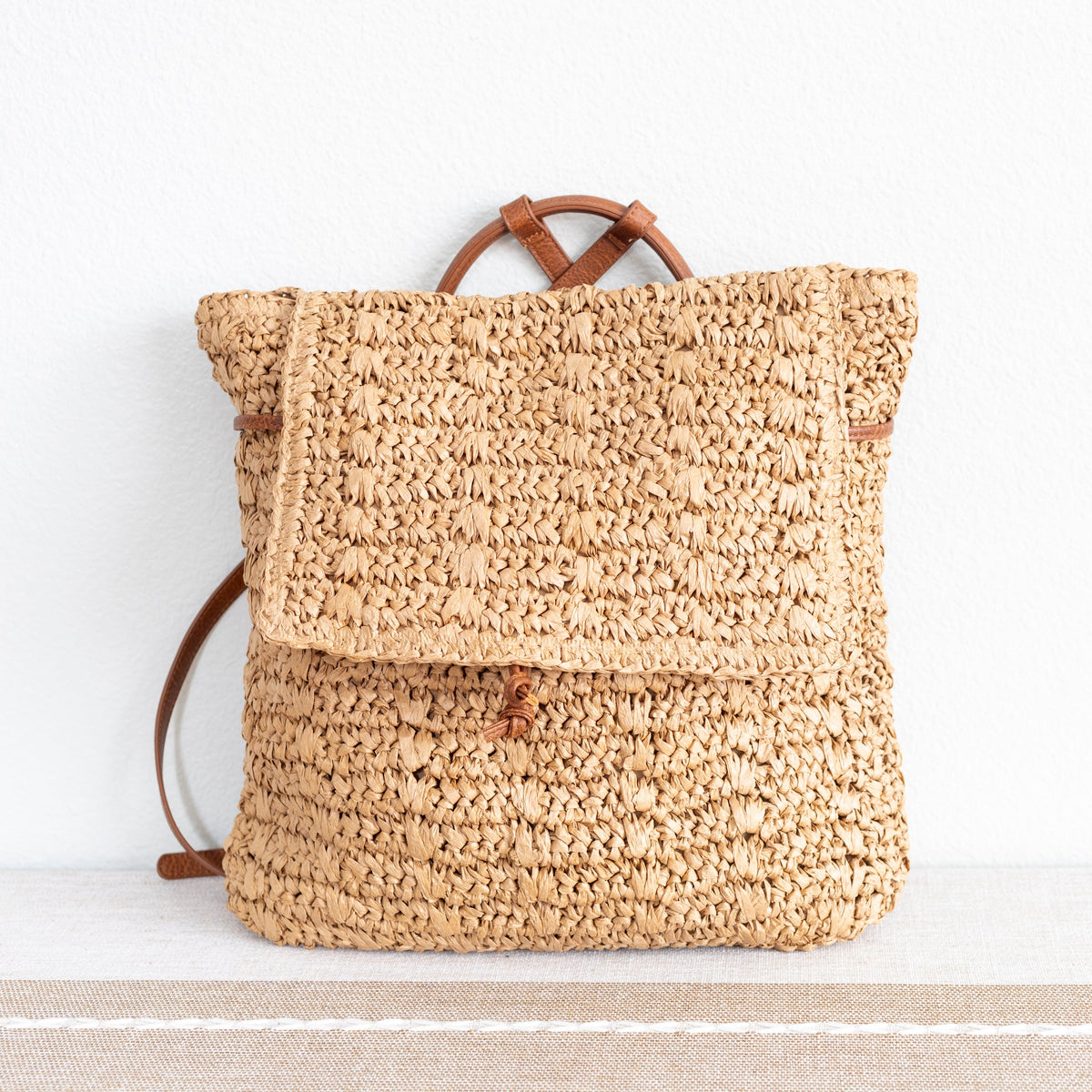 Women’s Straw Backpack with Vegan Leather Strap Drawstring Bag for Beach, Vacation & Summer Outfits