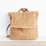 Women’s Straw Backpack with Vegan Leather Strap Drawstring Bag for Beach, Vacation & Summer Outfits