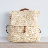 Women’s Straw Backpack with Vegan Leather Strap Drawstring Bag for Beach, Vacation & Summer Outfits