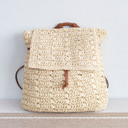 Women’s Straw Backpack with Vegan Leather Strap Drawstring Bag for Beach, Vacation & Summer Outfits