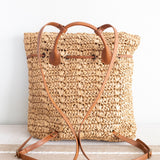 Women’s Straw Backpack with Vegan Leather Strap Drawstring Bag for Beach, Vacation & Summer Outfits