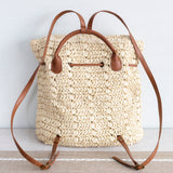 Women’s Straw Backpack with Vegan Leather Strap Drawstring Bag for Beach, Vacation & Summer Outfits