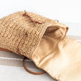 Women’s Straw Backpack with Vegan Leather Strap Drawstring Bag for Beach, Vacation & Summer Outfits