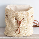 Women’s Straw Backpack with Vegan Leather Strap Drawstring Bag for Beach, Vacation & Summer Outfits