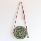 Women’s Straw Woven Round Tote with Leather Strap for Beach, Vacation & Summer Outfits