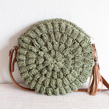 Women’s Straw Woven Round Tote with Leather Strap for Beach, Vacation & Summer Outfits