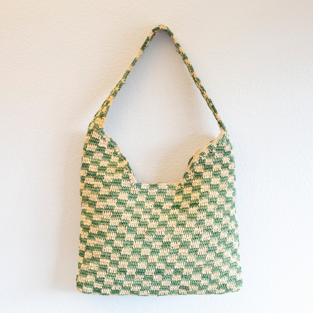 Karierte Raffia-gewebte Sommer-Strohtasche für Damen – perfekt für Strand, Urlaub und Sommer-Outfits