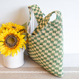Women’s Checkered Raffia Woven Summer Straw Tote for Beach, Vacation & Summer Outfits