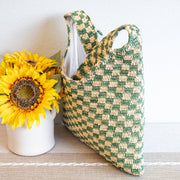 Women’s Checkered Raffia Woven Summer Straw Tote for Beach, Vacation & Summer Outfits