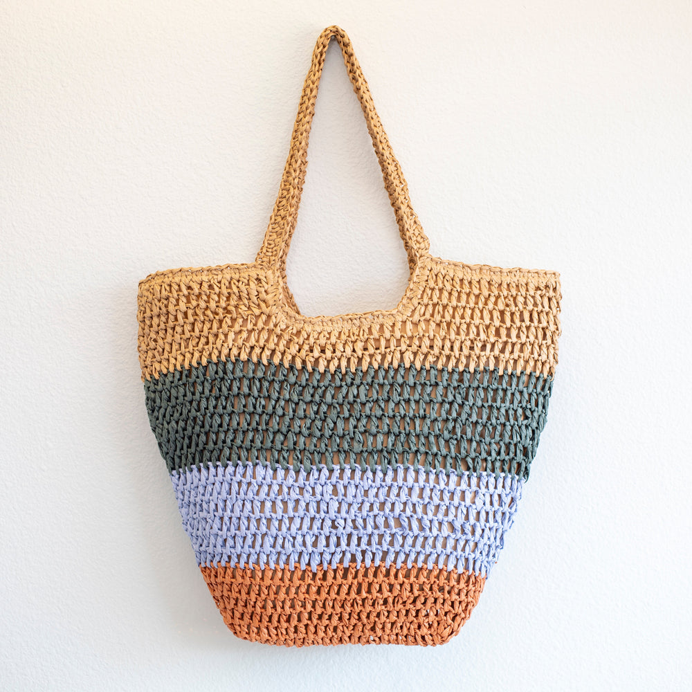 Damen Strohgewebte Sommer Color Block Tragetasche für Strand, Urlaub & Sommer-Outfits