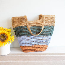 Damen Strohgewebte Sommer Color Block Tragetasche für Strand, Urlaub & Sommer-Outfits