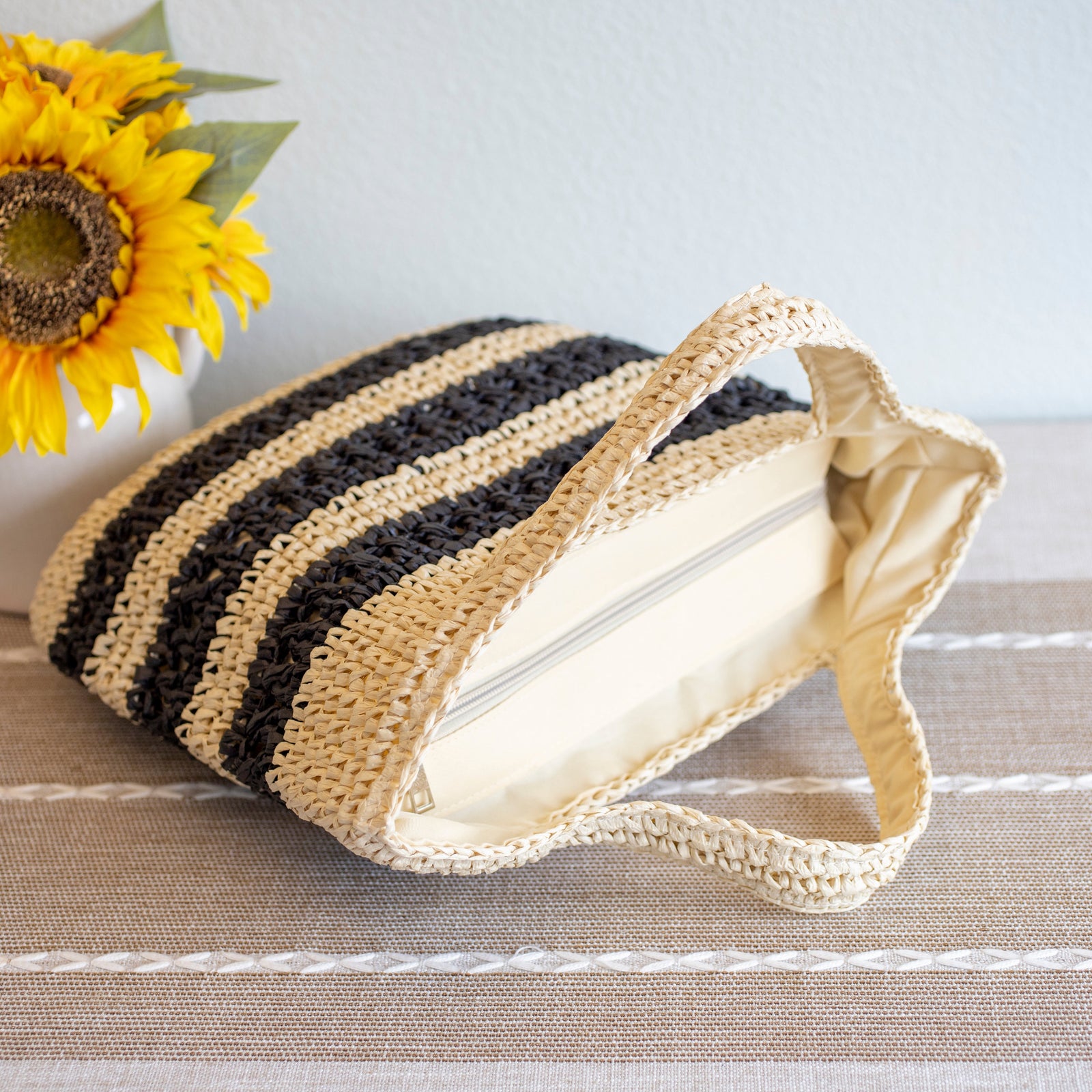 Women’s Straw Woven Striped Summer Tote for Beach, Vacation & Summer Outfits