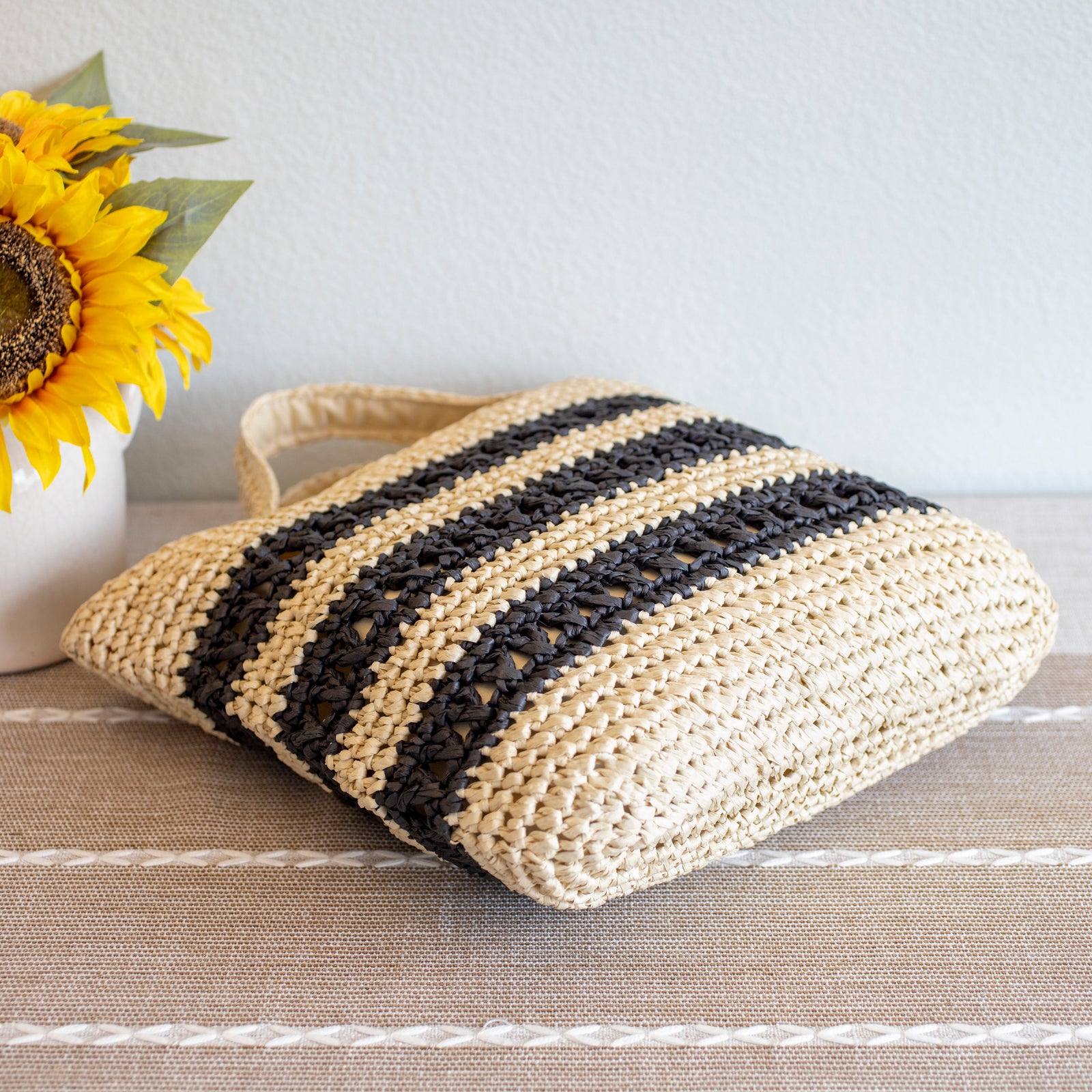 Women’s Straw Woven Striped Summer Tote for Beach, Vacation & Summer Outfits